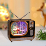 Christmas Music Box As A Decorative Collector's Item And Lantern with Glittering Snow Soft Santa and House