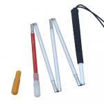 Folding Five-Section Aluminum Cane for the Blind, with Two Caps (Black Rubber Grip, 130 cm)