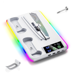 PS5/SLIM/PRO jahutusalus: Multifunktsionaalne alus ventilaatori, kahe kontrolleri laadija ja RGB-valgustusega valge