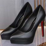 Luksuslikud naiste kingad Kevad S&uuml;gis Slip-On Platvorm PU Nahk 12cm Kitsad Kontsad Korea Stiil Vabaaja Naiste Professionaalsed Kingad Must 36 must