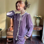 Uued Naiste Sametist Pidžaamad Magamisriided T&uuml;drukute Pits S&uuml;gis Talv Pidžaamakomplektid Koduriietus Naiste Pikkade Varrukatega Kampsun Koduriietus L lilla