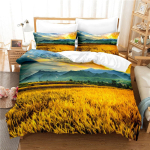 Nisuv&auml;lja Maastik Tekikate Kuninganna Kuldsete Nisuk&otilde;rte P&auml;ikesepaistes K&uuml;llastatud Tekikate Talumaja Teemaline Voodipesu Komplekt Soe Ja M&otilde;nus EU Single(135*200cm)3pcs yellow
