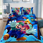 M&auml;ng Super M-Marios Tekikott Padjap&uuml;&uuml;r Voodipesukomplekt T&auml;iskasvanu Poiss T&uuml;druk Magamistoa Kaunistus Laste Kingitus &Uuml;hekohaline Kahekohaline Suur Suurus EU Single(135*200cm)3pcs blue