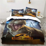 Jurassic Park voodipesukomplekt 3D-tr&uuml;kiga Sobib magamistuppa Tekikottkomplekt padjap&uuml;&uuml;ridega Laste kodutekstiil EU Single(135*200cm)3pcs