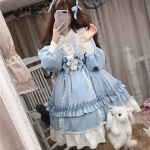 Jaapani gooti stiilis Lolita kleit naistele Kawaii vibukaru pits sinine kleit pikkade varrukatega printsessi kleit Halloweeni kost&uuml;&uuml;miga kingitus t&uuml;drukutele L sinine