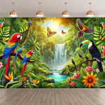 2D Vihmametsalindude Juga Seinavaip Papagoi Tukaan Taustariie Elutuppa 82.7x59inch/210*150cm yellow