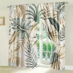 2 tk troopilise lehe kardinat, Monstera ja palmi muster, beež-roheline džungli stiil, elutoa magamistoa dekoratsioon, varraste taskuga 24x59in(60x150CM)x2&Rod Pocket&2 panels