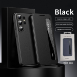 K&otilde;rge kvaliteediga &auml;ri nahast &uuml;mbris Samsung Galaxy S26 Ultra S25 S24 S23 S22 Plus S25FE Edge Flip Smart Display l&auml;bipaistva akna kattega Galaxy S25 FE must