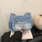 Moodne Vabaaja Naiste Crossbody Kott K&otilde;rge Kvaliteediga Denimist &Otilde;lakott Suure Mahutavusega T&otilde;stekott Multifunktsionaalsed Naiste K&auml;ekotid 25cmX8.5cmX18cm helesinine v&auml;rv