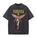 Nirvana rockb&auml;nd meeste Retro puuvillane pestud T-s&auml;rk In Utero album mees Naiste &uuml;legabariidiline Y2K kulumisega T-s&auml;rk Vabaaja lahtine streetwear XL gray