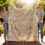 Kuldne Mandala Elulill Tekk, Vaimne Kingitus L&auml;hedastele Jooga Meditatsiooni Dekoor P&uuml;hadekingitused Size: 130*170cm, Weight: 230 GSM