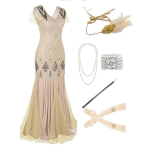 Aprikoos 1920ndate Vintage Tuttidega Gatsby Litrite Tuttidega Flapper Peo Kokteili Maksipikk Pikk Kleit Peo &Otilde;htu Keskmise Pikkusega Kleit 3XL beige