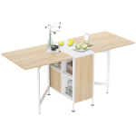 Kokkupandav s&ouml;&ouml;gilaud 4 inimesele, 169 cm langetatavate servadega laud hoiuriiulitega v&auml;ikeste ruumide, k&ouml;&ouml;gi, s&ouml;&ouml;gitoa jaoks, tamm ja valge 169 x 60 x 75 cm