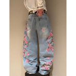 Streetwear Gooti Stiilis Tikitud Kirsipuu Sirge L&otilde;ikega Denim-P&uuml;ksid Meestele Naistele XL taevasinine v&auml;rv