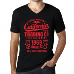 Meeste vintage T-s&auml;rk Graafiline T-s&auml;rk V kaelusega California Trading 1969 S&uuml;gavmust punane tekst S must