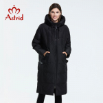 Mantel Astrid Thick Slim Wome Long moodne vabaaja kapuutsiga tuulekindel puuvillane L must