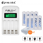 PALO 8tk AA 1,2v 3000mAh nimh laetav aku + 4 pesa LCD-ekraaniga nutikas laadija US plug