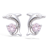Les Tr&eacute;sors De Lily [N6254] - Boucles Argent 'Tendres Dauphins' rose (rhodi&eacute;) - 8x7 mm h&otilde;be