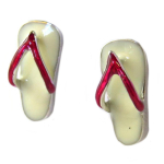 Les Tr&eacute;sors De Lily [Q1054] - Boucles Argent 'Tongs' beige rouge - 10x5 mm h&otilde;be