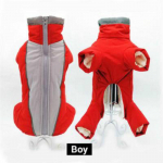 Praktiline jope paks kombinesoon koeramantel lumekost&uuml;&uuml;m lemmiklooma kutsikas koera riided kapuuts fliis talvine helkur soe Size:14(Boy) punane