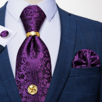 Moodne meeste lipsukomplekt, lilleline &uuml;hev&auml;rviline lips legeeritud s&otilde;rmuslipsuga siidist lips pulmadeks N-7263