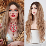 MISSQUEEN kuldne must oranž parukas pikk vesilaine Halloween Cosplay parukas naistele s&uuml;nteetiline parukas k&otilde;rge temperatuuriga kiud 24 inches