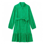 Naiste vintage, kolmveerandvarrukatega, eesn&ouml;&ouml;pidega, v&ouml;&ouml;ga, roheline tikandiga minikleit XS roheline