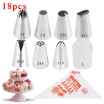 18 tk Suur isetehtud k&ouml;&ouml;gi k&uuml;psetuskoogi kaunistamise t&ouml;&ouml;riist glasuur Torustik kreem kondiitritoodete kott roostevabast terasest otsikuga muunduri t&ouml;&ouml;riistad 18PCS