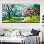 Maastik &Otilde;limaal Rohelised puud Roosad Lilled Reproduktsioonid l&otilde;uendil Plakatid ja tr&uuml;kised Elutoa seinapilt raamita 20cm&times;40cm NoFrame