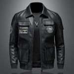New Style Pilot Nahkjakk meeste suurele Slim Fit Polo kraega tikitud meeste nahast s&auml;rk 4XL must
