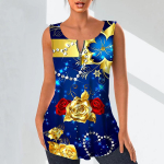 Naiste moodsad V-kaelusega s&auml;rgid vabaaja topid Naiste T-s&auml;rgid, 3D uhked lilledega prinditud vest Suures suuruses varrukateta pluusiga mantlid XS