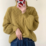 K&otilde;rge kaelusega naiste kampsun, s&uuml;gis-talv 2023 Korea vaba seljas Fried Dough Twists kuduv naiste sviiter One Size roosa