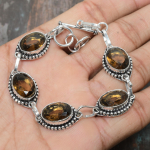 Smoky Topaz kalliskivist k&auml;sitsi valmistatud ehted 925 Sterling h&otilde;bedast k&auml;ev&otilde;ru pulmakingiks 7-8 Inches oranž