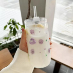 Kawaii lilleline klaastass kaanega &otilde;lg armas apelsin kohvikruus piimajoogid Korea vesi mahl teetass joogin&otilde;u kingitus 600 ml 600ml