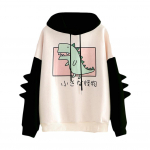 Dinosauruse &uuml;lisuur karikatuuriga pusa Naiste moodne dressipluus vabaajaprintiga korea stiilis paks dressipluus Talvine dino kapuutsiga topsid L must