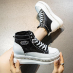 Fujin 6 cm lehma platvorm kiil paksud tossud segav&auml;rvi kevadised naiste ehtsast nahast s&uuml;gissaapad Naiste papud Kingad 34 valge