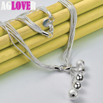 925 h&otilde;bedast viie maoketiga j&auml;&auml;tunud sileda helmega palliga kaelakee ehted 48cm