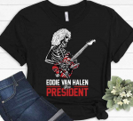 Skeleton Eddie Van Halen President Funny Christmas T-s&auml;rk S