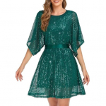 Naiste ballikleit pooleldi l&otilde;hestatud nahkhiirevarrukatega, l&auml;ikiva litriga &uuml;mmarguse kaelusega l&otilde;tv kahekihiline v&ouml;&ouml;ga pingul k&otilde;rge v&ouml;&ouml;koht pehme klubipidu M must