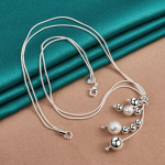 URMYLADY 925 h&otilde;bedane topeltmadu kett, matt sileda helmestega kaelakee naistele pulmapeo moeehted 45cm