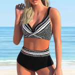 Naiste &otilde;lapaeltega ujumistrikoo, must l&auml;ikivate t&auml;ppidega prindiga bikiinid, tankiinid S