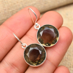 H&auml;mmastav suitsukvarts v&auml;&auml;riskivi k&auml;sitsi valmistatud 925 prooviga h&otilde;bedast ehted k&otilde;rvar&otilde;ngad pulmakingiks 1.4 Inches pruun