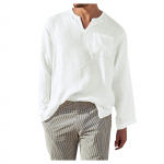 Meeste vabaaja linasest &uuml;hev&auml;rvilised pikkade varrukatega s&auml;rgid, lahtise kaelusega s&auml;rgid XL valge