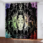 Graafiline P&auml;ike Kuu T&auml;histaeva Tr&uuml;kikardinad, Varrastega Taskukardinad Elutuba K&ouml;&ouml;k Kontori sisustus Kardinad Kodukaunistus W50xH130(CM)x2PCS-Rod pocket