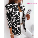 Naiste Ruffle pikkade varrukatega t&otilde;mblukuga prindiga bleiser vabaaja &otilde;huke &uuml;likond L