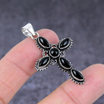 Natural Black Spinel Handmade 925 Sterling Silver Gift Cross Pendant 1.81 m1v69