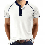 Meeste suvised Slim Fit l&uuml;hikeste varrukatega Henley s&auml;rgid Vintage Stretch T-s&auml;rgid Casual Basic Tops Hingavad 4 nupuga T-s&auml;rgid Sportlikud treenings&auml;rgid S valge