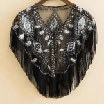 Naiste 1920. aastate litritega r&auml;tik tutidega helmestega p&auml;rli narmastega l&auml;bipaistev v&otilde;rk, Gatsby Flapper Bolero neem, kate punane