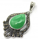 Markasiitroheline V&auml;&auml;riskivi JADE Pisarakujuline 925 Sterlingh&otilde;be Vanaaegne Ripats 40*20mm