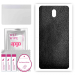 apgo Protective Skin Sticker for the back compatible with Nokia C1 2nd Edition, Wrap Film, Foil, Vinyl - Pattern Black Leather